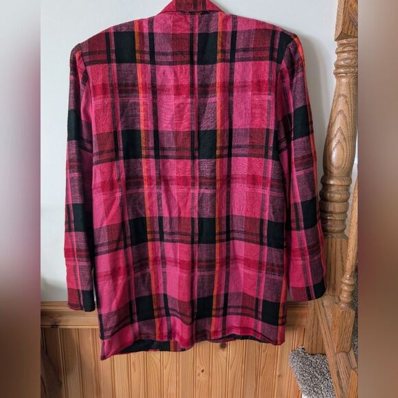 Hunters Run Vintage Pink Plaid Linen Viscose Blend Blazer Size Small - Picture 6 of 9